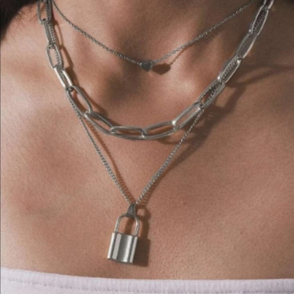 Locked Up layered chain necklace NEW